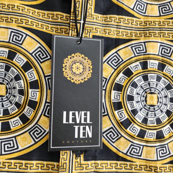 Level Ten Button Up Shirt Mens L Black Yellow Baroque NWT - Picture 7 of 7